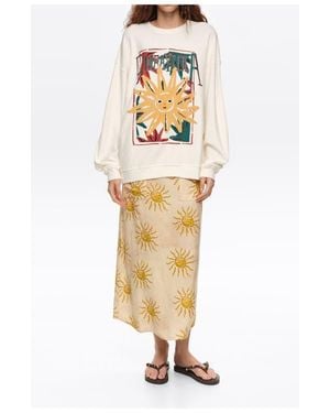 Bimba Y Lola Linen A-Line Midi Skirt - Metallic