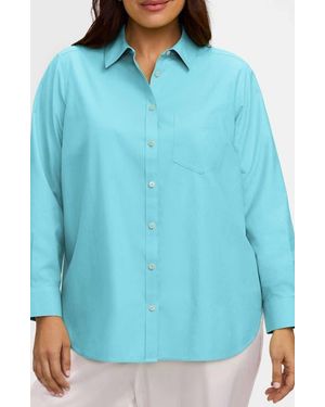 Foxcroft Boyfriend Non-Iron Cotton Blouse - Blue