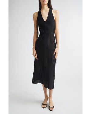 Jason Wu Sleeveless Fringe Knit V-Neck Midi Dress - Black
