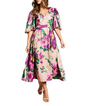 Coast Bow Detail Jacquard Midi Dress - Pink