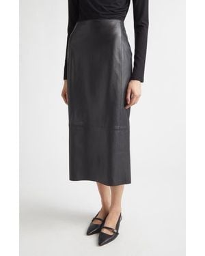 Vince Leather Midi Skirt - Black