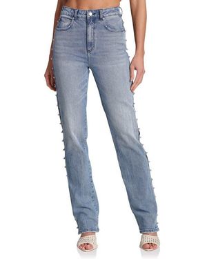 Avec Les Filles Embellished Straight Leg Jeans - Blue