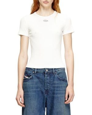 DIESEL T-Ele-Long-Od Metallic Oval D Cutout Rib T-Shirt - White