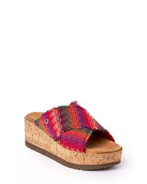 Minnetonka Posey Platform Wedge Slide Sandal - Red