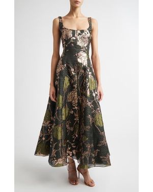 Lela Rose Olivia Floral Metallic Fil Coupé Fit & Flare Dress - Multicolor