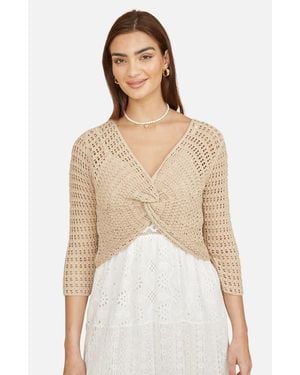 Yumi' Crochet Cotton Twisted Bolero Cardigan - Natural
