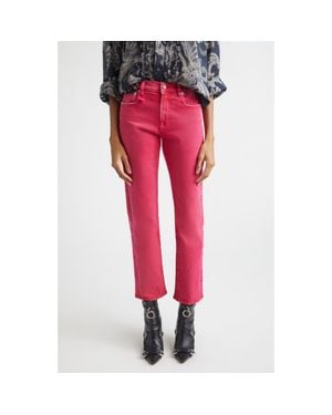 R13 Romeo Distressed Crop Slim Straight Leg Jeans - Red
