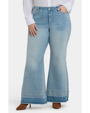 NYDJ Mia Frayed Shadow Hem High Waist Palazzo Flare Jeans - Blue