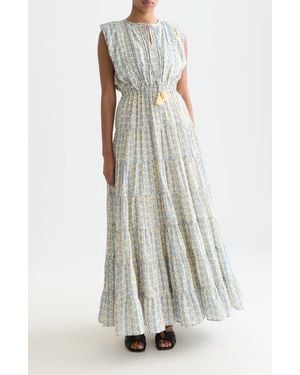 Scotch & Soda Abstract Print Tiered Cotton Blend Maxi Dress - White
