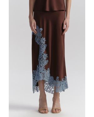 A.L.C. Olivia Lace Trim Asymmetric Satin Maxi Skirt - Brown