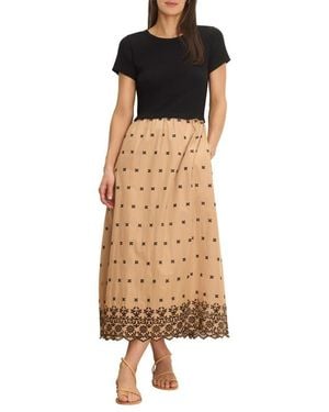 NIC+ZOE Hazel Mixed Media Embroidered Cotton Blend Dress - Natural