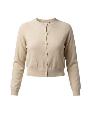 E.U.X. Exclusive Shimmer Knit Raglan Sleeve Cropped Cardigan - Natural