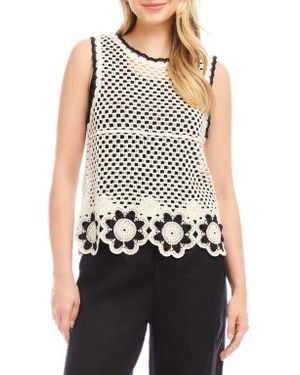 Karen Kane Flower Crochet Sweater Tank - Blue