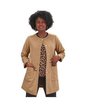 Jessica London Collarless Button Front Coat - Brown