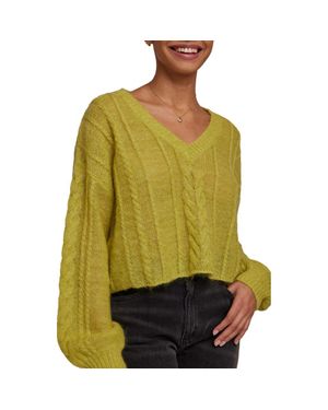 Bella Dahl Cable Stitch Crop Sweater - Green