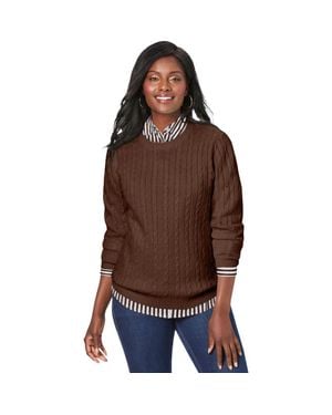 Jessica London Cable Crewneck Sweater - Brown