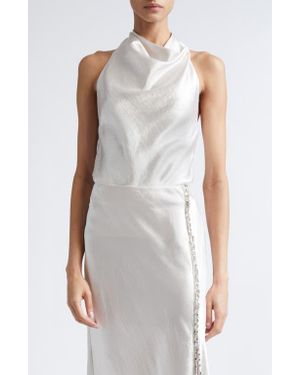 Jason Wu Embellished Cowl Back Washed Twill Halter Top - White