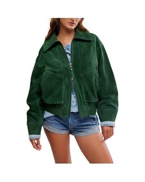 Free People Desert Moon Suede Bomber Jacket - Green
