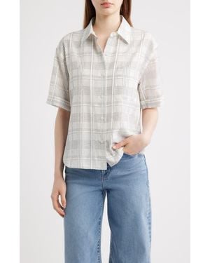 Rag & Bone Connie Plaid Short Sleeve Cotton & Silk Button-Up Shirt - Blue