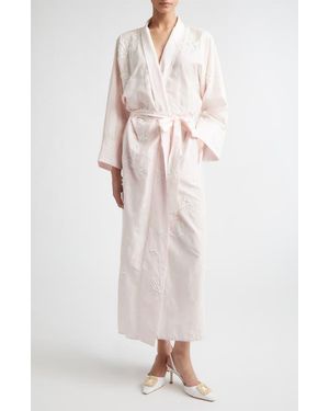 BERNADETTE Peignoir Embroidered Long Sleeve Cotton & Silk Wrap Dress - Multicolor