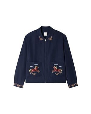 Sandro Embroidered Wing Collar Jacket - Blue