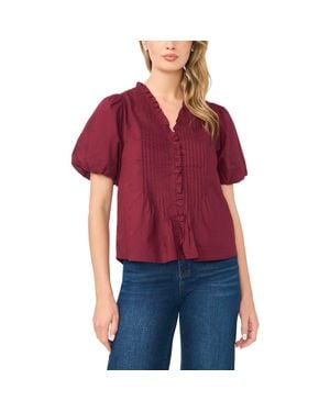 Cece Pintuck Detail Cotton Voile Top - Red