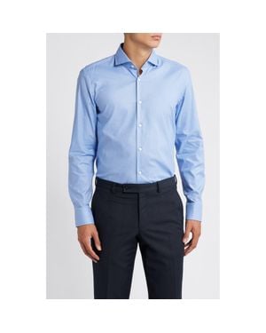 BOSS Hank Slim Fit Easy Iron Micropattern Stretch Cotton Dress Shirt - Blue