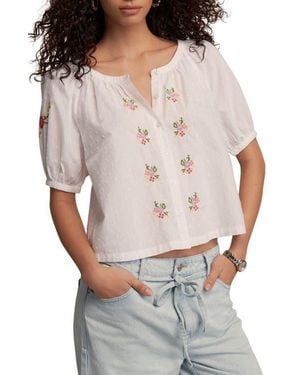 Next Embroidered Puff Sleeve Cotton Top - White