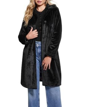 Guess Simonne Longline Faux Fur Coat - Black