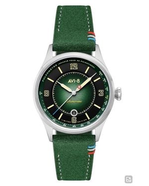 AVI-8 Flyboy Lafayette Automatic 110Th Anniversary Limited Edition Leather Strap Watch, 42Mm - Green