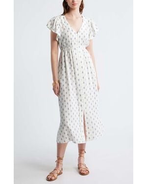 Treasure & Bond Short Sleeve Button Down Linen Blend Midi Dress - White