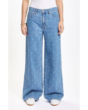 DAZE The Wanderer Polka Dot High Waist Wide Leg Jeans - Blue