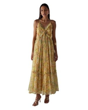 Warehouse Chiffon Ruffle Strappy Floaty Maxi Dress - Natural