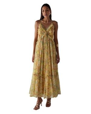 Warehouse Chiffon Ruffle Strappy Floaty Maxi Dress - Natural