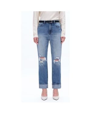 Bayeas High Waist Straight Leg Ripped Jeans - Blue