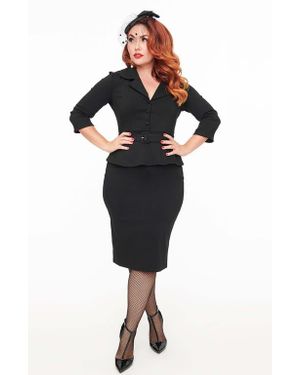 Unique Vintage Peplum Cooper Suit Pencil Dress - Black