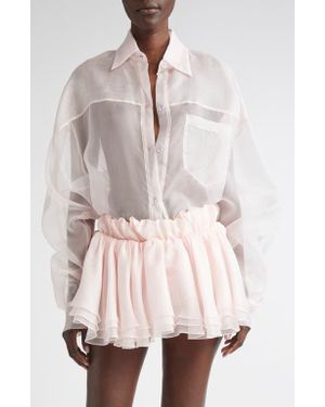 LAQUAN SMITH Oversize Silk Organza Button-Up Shirt - White