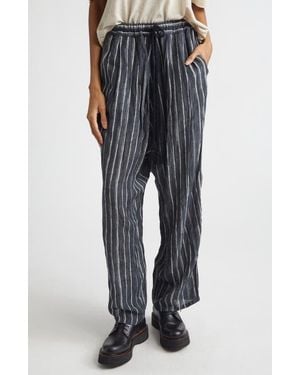 R13 Relaxed Pleated Stripe Drawstring Waist Pants - Gray