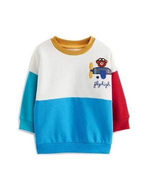 Next Kids' Bear Appliqué Colorblock Cotton Graphic Sweatshirt - Blue