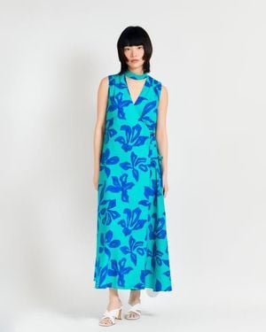 Lost Pattern Tropical Bliss Maxi Vacation Dress - Blue