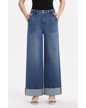 Bayeas Super High Waist Wide Leg Utility Jeans - Blue