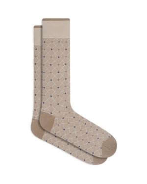 Bugatchi Diamond Grid Mercerized Cotton Blend Dress Socks - Brown
