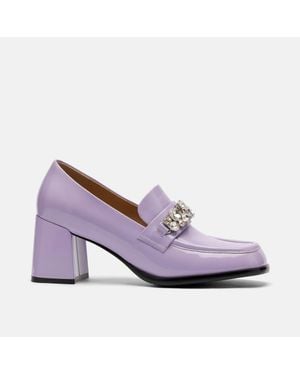 MARC NOLAN Margot Leather Penny Loafer Block Pumps - Purple