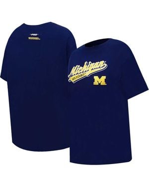 Pro Standard Michigan Wolverines Script Tail Oversized Boyfriend T-Shirt - Blue