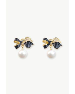 Classicharms Butterfly Pearl Drop Earrings - Black
