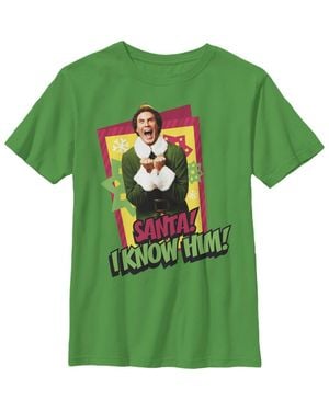 Elf Boy's Santa I Know Him Quote Graphic T-Shirt - Green