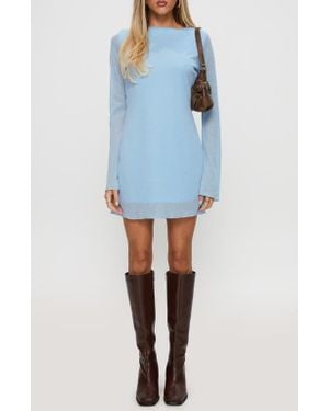 Princess Polly Visualize Drape Back Long Sleeve Knit Minidress - Blue