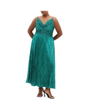 City Chic Kamila Plissé Metallic Sleeveless Maxi Dress - Green