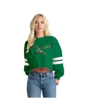 Spirit Jersey Philadelphia Eagles Oversized Cropped Stripe Long Sleeve T-Shirt - Green