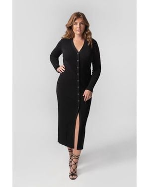 KADA The Long Sleeve Sweater Duster Midi Dress - Black
